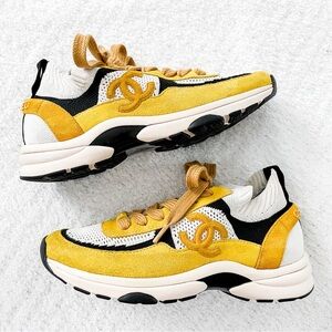 authentic chanel yellow graphic sneakers